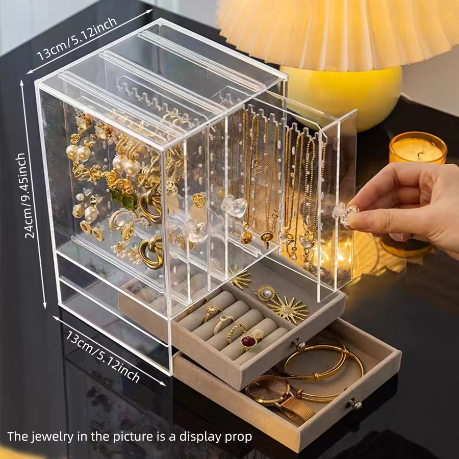 Vetrina trasparente per orecchini e collane, custodia in plastica Vintage ▾ con cassetti per bracciali, anelli e accessori: Radura