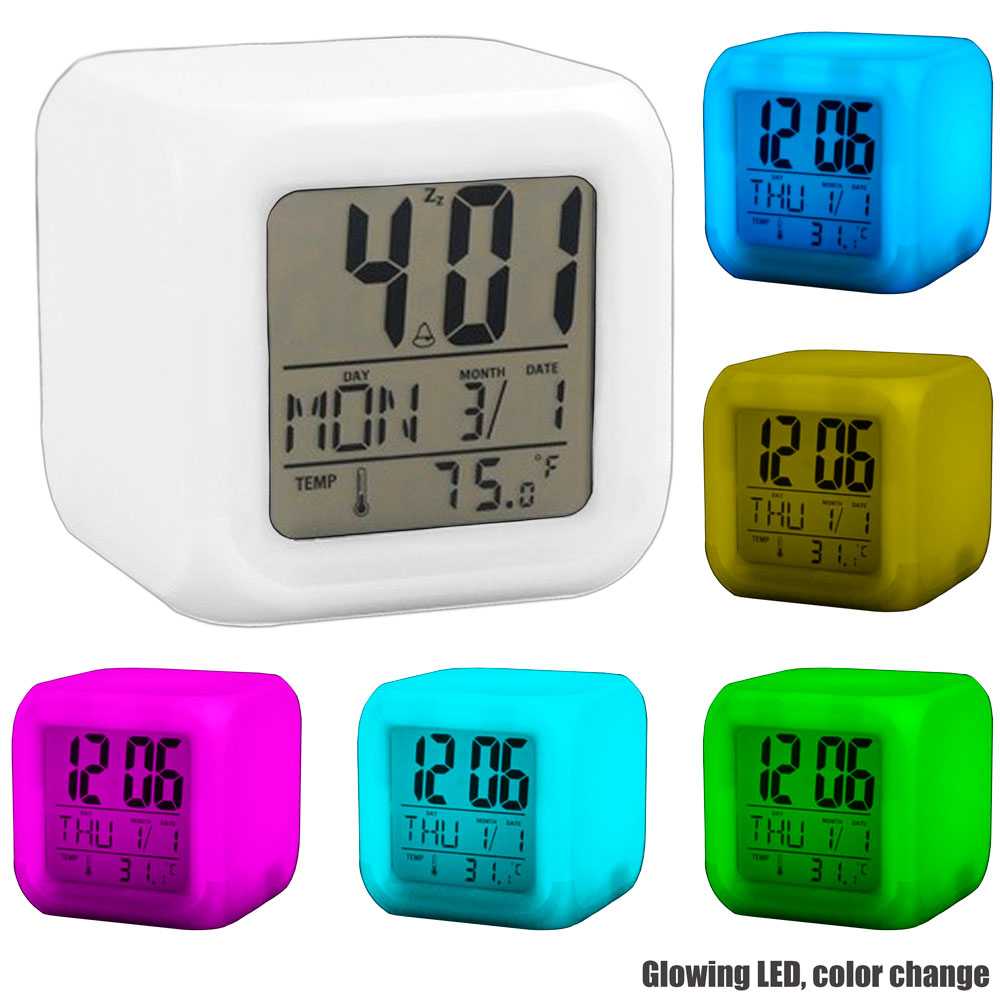 OcioDual clock alarm clock cube Digital color thermometer date alarm shaped white with various light and push-button thermometer