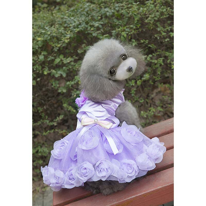 Pet Clothes Pet Dress Pure Color Breathable Cool Spring And Summer Dress Skirt Thin Section Rose Princess Teddy: Purple / S