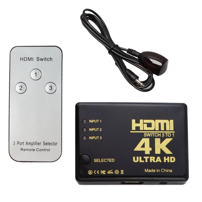 Ultra Hd 4K X 2K Hdmi Switch 3X1 3 Poort Switcher Selector 3D 1080P W/Ir-afstandsbediening