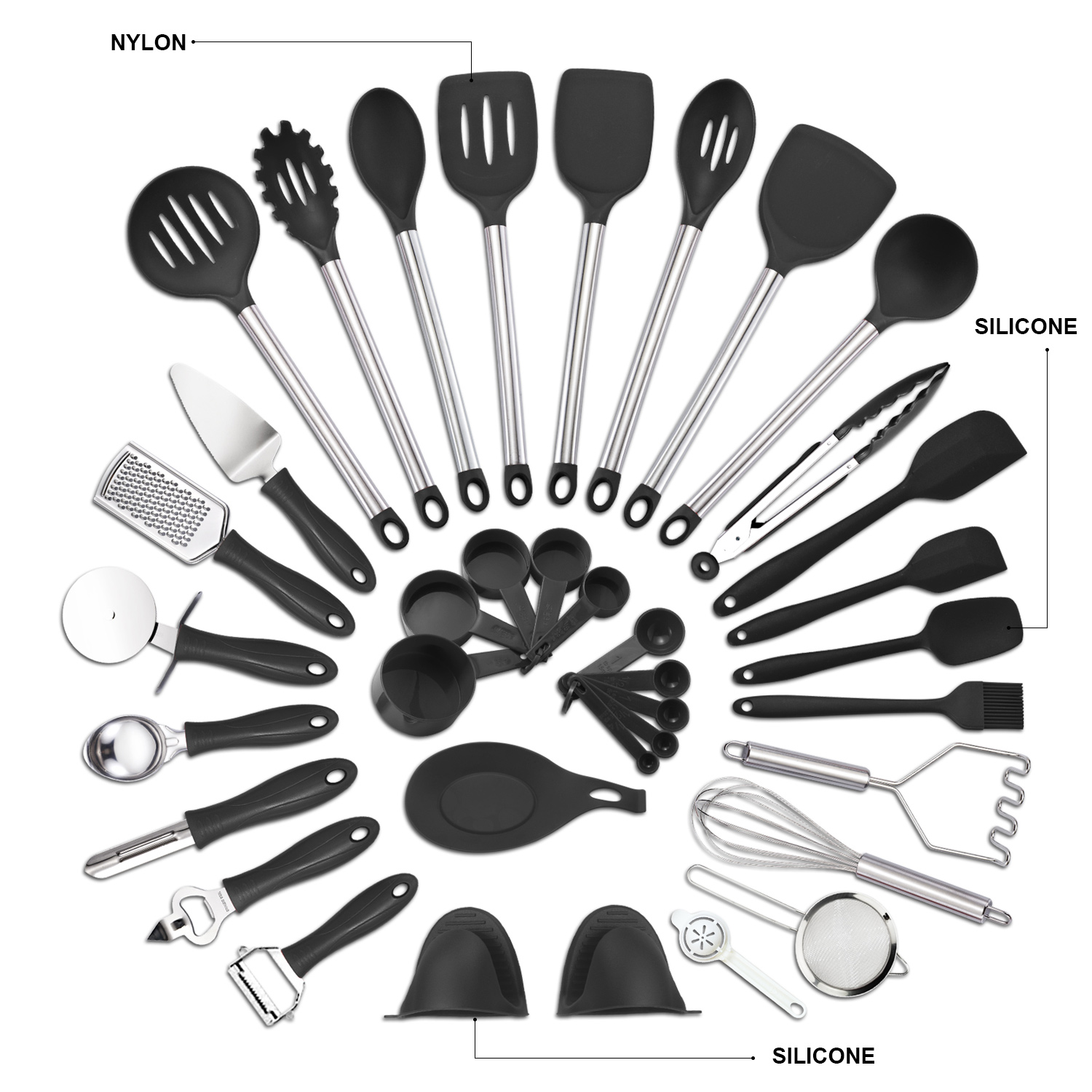 37Piece EU Kitchen Set Cooking Utensils Silicon And Stainless Steel Nylon Non-stick Spatula Set Baking Tool Set Cocina
