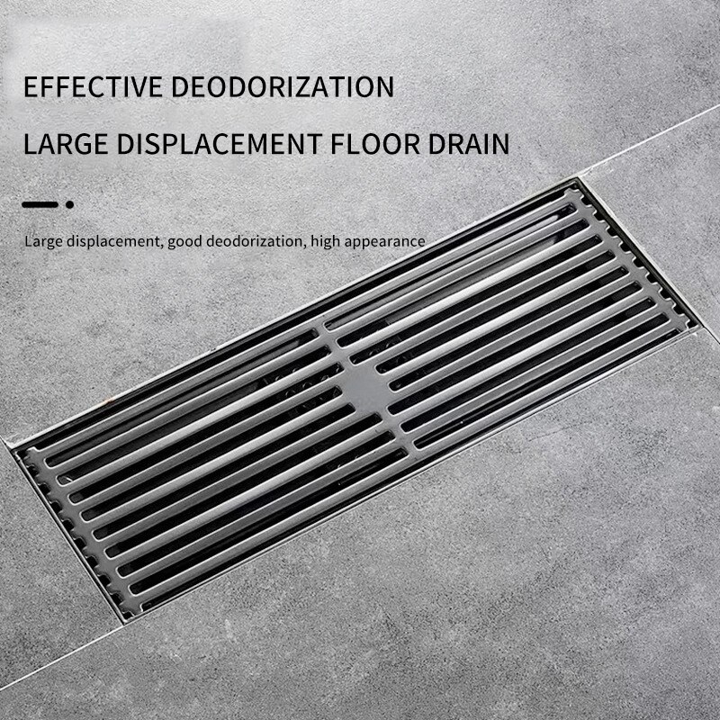 Thickened Stainless Steel Floor Drain Solid Large Displacement Strip Bathroom Hotel Rectangular Floor Drain