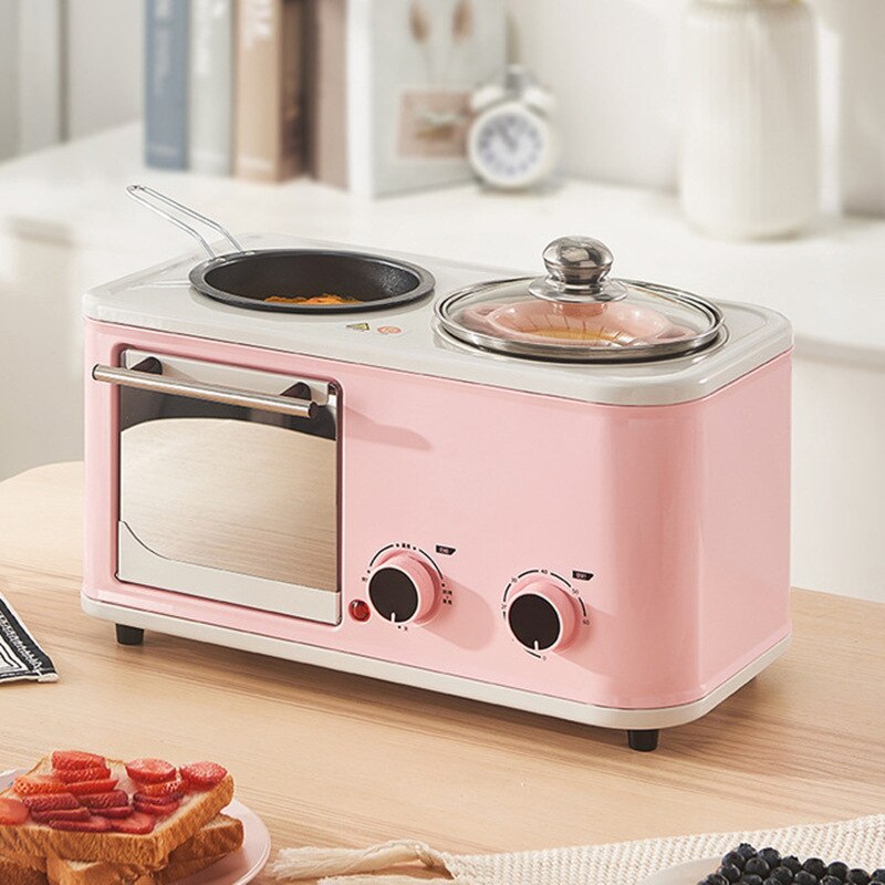 Elektrisk 3 in 1 husholdnings morgenmaskine mini brød brødrister bagning ovn omelet stegepande gryde kedel mad damper eu