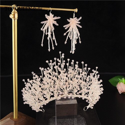 Topqueen bröllop tiara krona av bruden bröllop brud krona brud krona huvud bröllop diadem och krona brud tiara  hp193: Rosa en uppsättning
