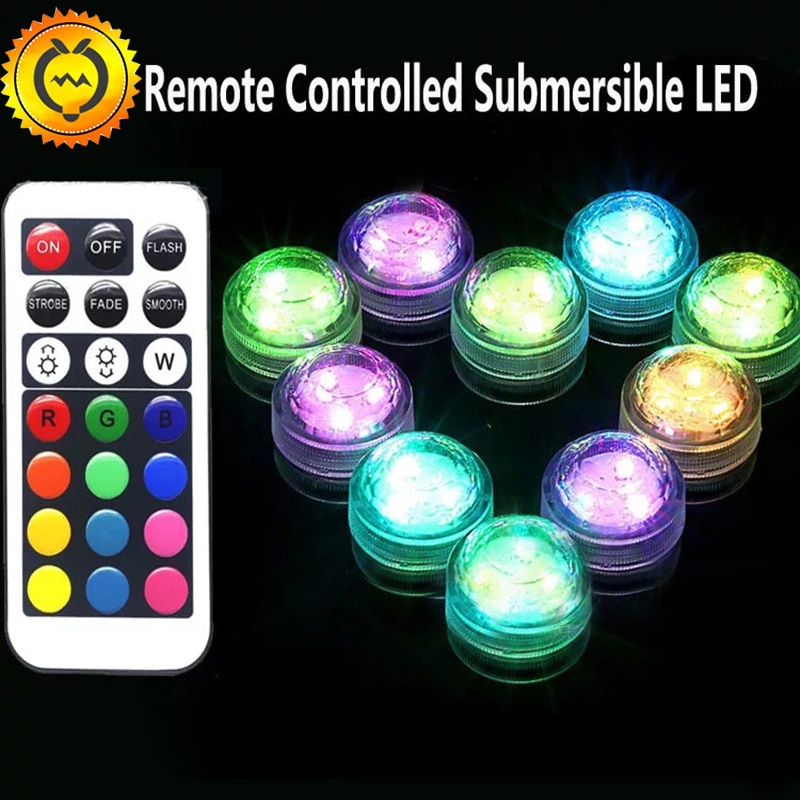 10Pcs Party Thee Mini Led Verlichting Met Batterij Afstandsbediening Dompelpompen Tafellamp Indoor Decoratie Kerst Wedding Verlichting