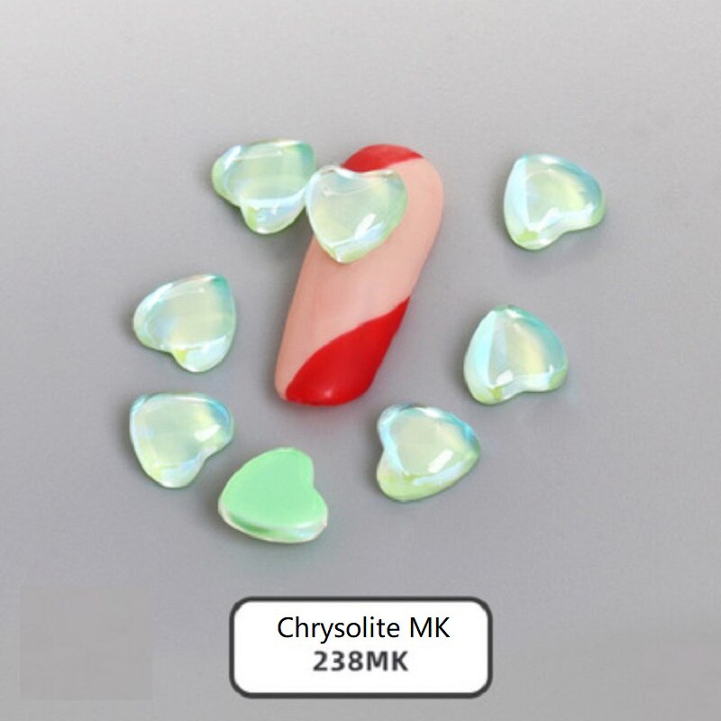 10Pcs 8mm Heart Rhinestone Flat Stones For Manicure Glitter Nail Jewelry Heart Nail Art Kawaii Nail Decoration Korean Nail Parts: Chrysolite MK
