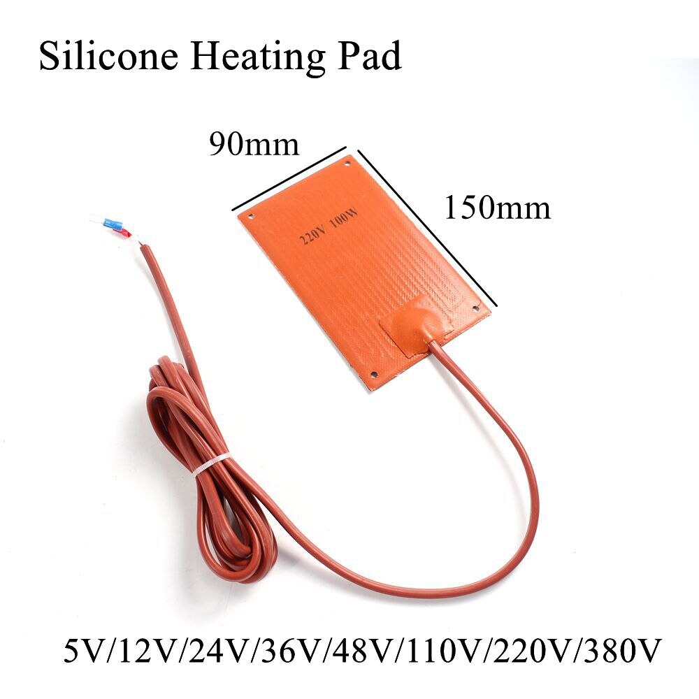 150 mm x 90mm 5v 12v 24v siliconen verwarmingsmat, elektrische siliconenrubber verwarmingsmat, verwarmde bedplaat, flexibel, waterdicht, 3d printer