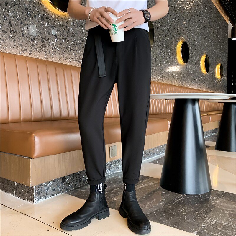 Korean Belt Business Dress Pants Loose Streetwear Casual Pants Spring Office Social Suit Pants Pantalon Homme Classique