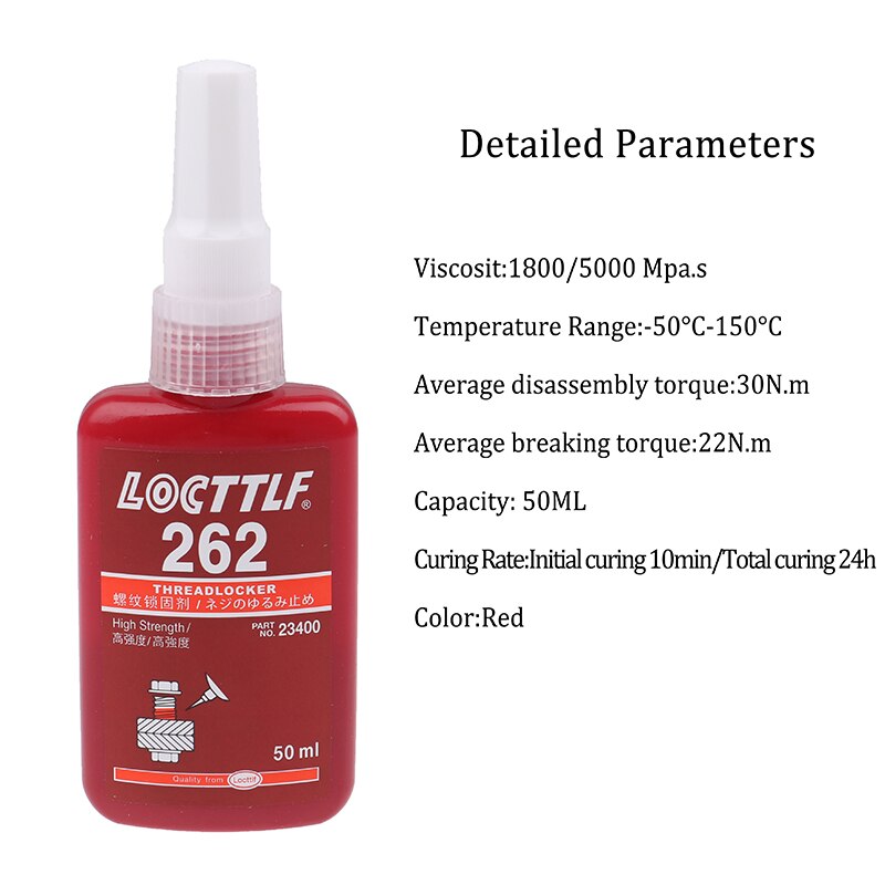 Tornillo de sellado de 50ML, retenedor de pegamento, adhesivo de bloqueo de Metal, adhesivo anaeróbico 243 340, agente de bloqueo de pegamento anticorrosión, 1 unidad: Glue 262