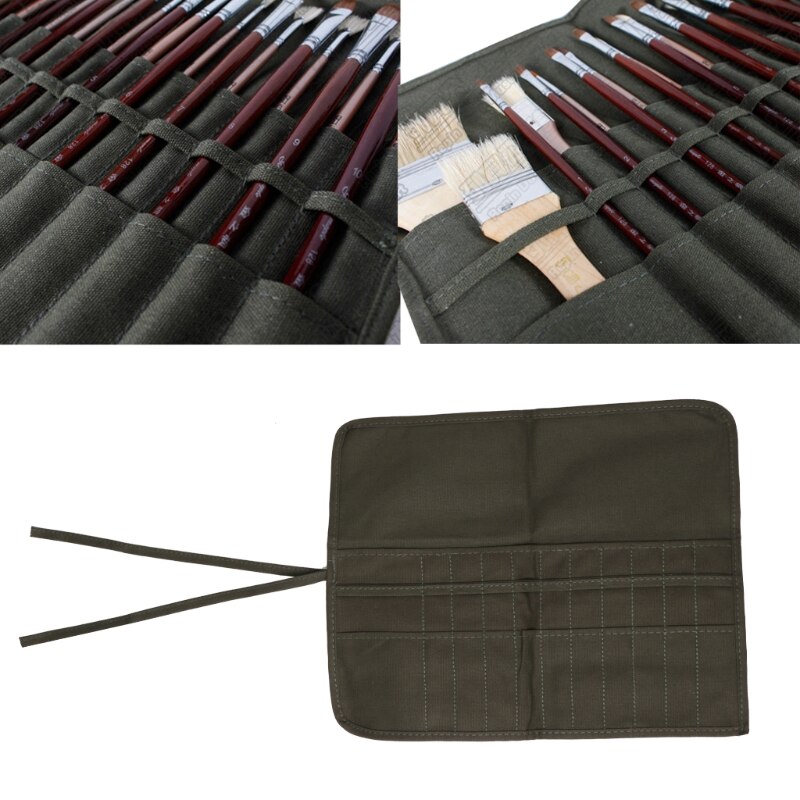 Borstel Zak Kunstenaar Aquarel Tekenen Pen Olie Verf Oprollen Canvas Gevallen Houder Pouch