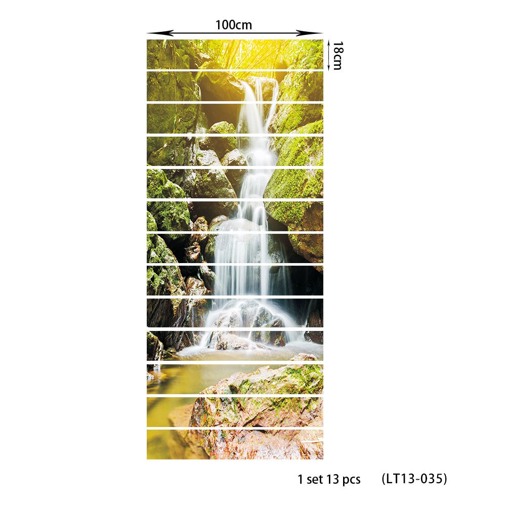 13 unids/set 3D escaleras pegatinas impermeable desmontable auto-adhesivo pared piso calcomanías murales adhesivos decoración para el hogar cascada 18*100cm