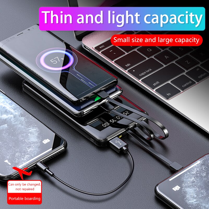 Power Bank 30000mAh Full Screen Mirror Portable Fast Charging Powerbank External Battery Charger Poverbank For All Mobile Phones