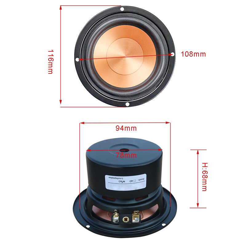 4 Inch Mid Range Bass Speaker 40W 4Ohm 8Ohm Mid Woofers Hifi Audio Speaker 25 Core Achter Deur Luidspreker boekenplank Luidspreker Diy