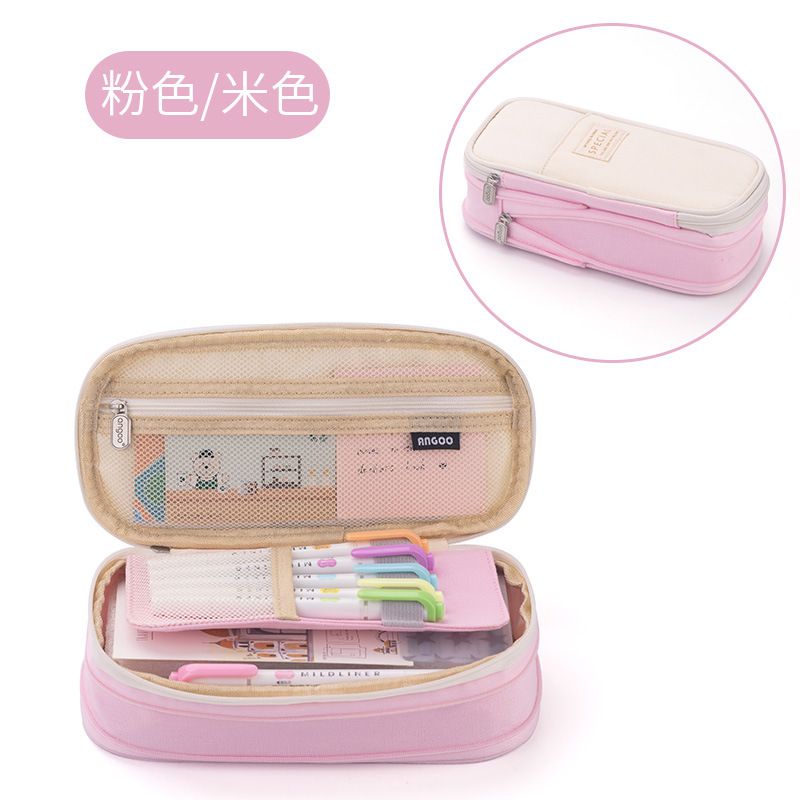 Kids Students Double Sided Pen Bag Pencil Case Special Dual Canvas Pocket Storage Bag Pouch Stationery School Trave Case Bay: WHITE