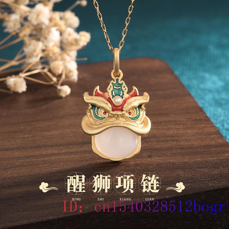 White Jade Lion Pendant Necklace Chinese Talismans Luxury Natural Charm Jadeite Gemstone Jewelry 925 Silver Amulet Men