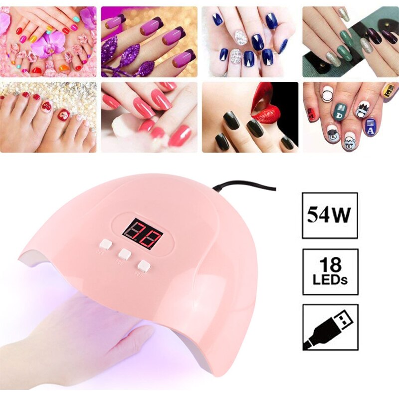 Negletørrer led lys 54w 3w uv lampe gel neglelak tørrer timer negle uv gel lak tørrer hærdende negle kunst værktøjer