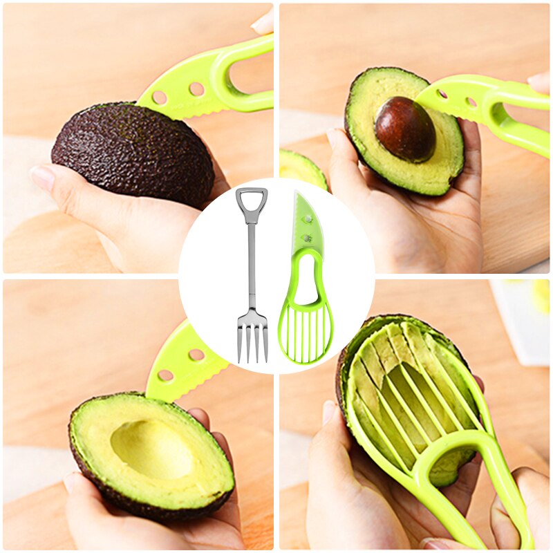3 In 1 Avocado Slicer with fork Shea Corer Butter Fruit Peeler Cutter Pulp Separator Fruit slicer Kitchen Gadgets