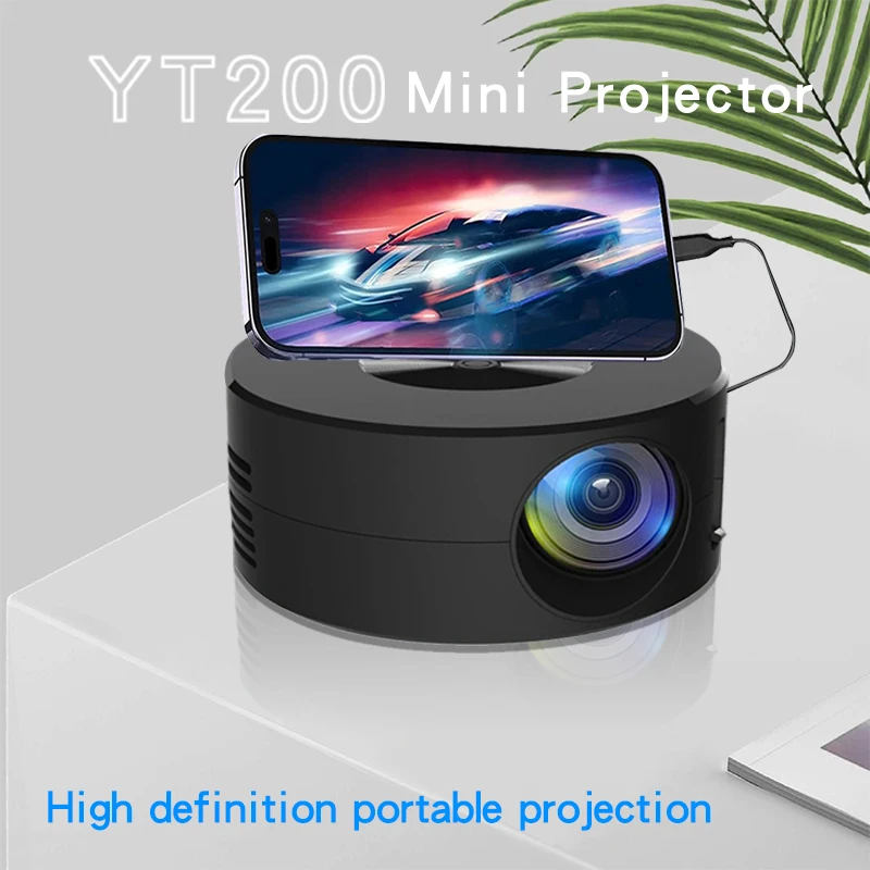 LED-Mini-Projektor für Heimkino, mobiler Video-Beamer, 1080p, USB-Synchron isations bildschirm, Smartphone-Beamer, yt200: Black