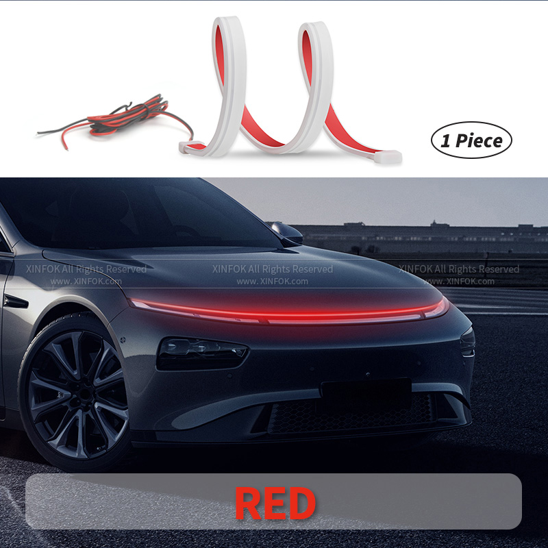 XINFOK LED bande de lumières de capot de voiture universelle Auto lampes d'ambiance décoratives lumières d'ambiance pour voiture feux de jour DRL 12: Rouge / 5400 K