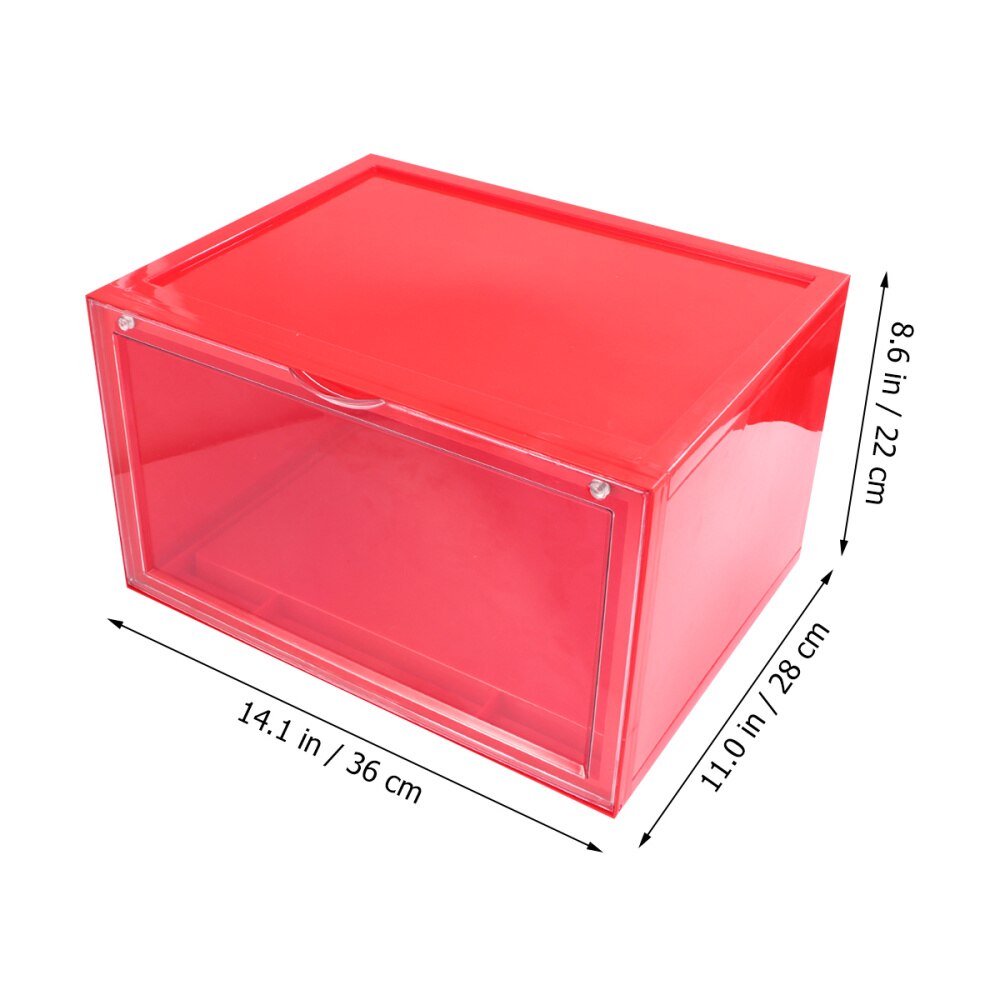 Magnetic Shoes Case Thicken Acrylic Shoes Box Flap Cover Style Shoe Storage Holder Stackable Box (Red, 36x28x22cm)