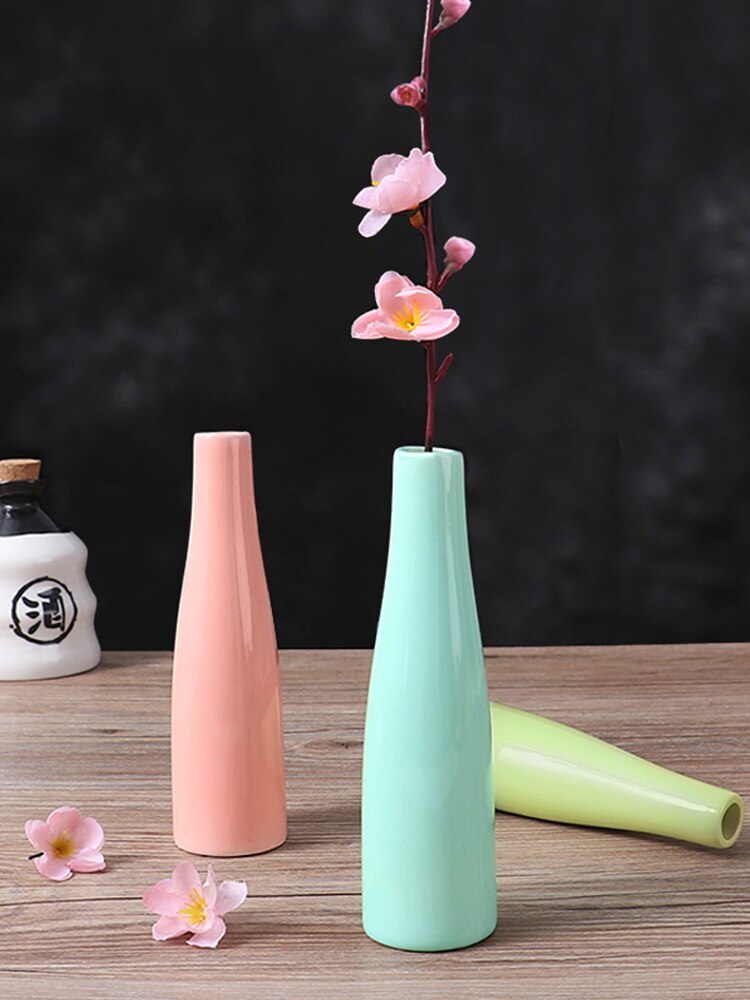 1pc Mini Ceramic Vase Desktop Small Flower Arrangement Living Room Bedroom Hydroponic Porcelain Bottle Home Decor