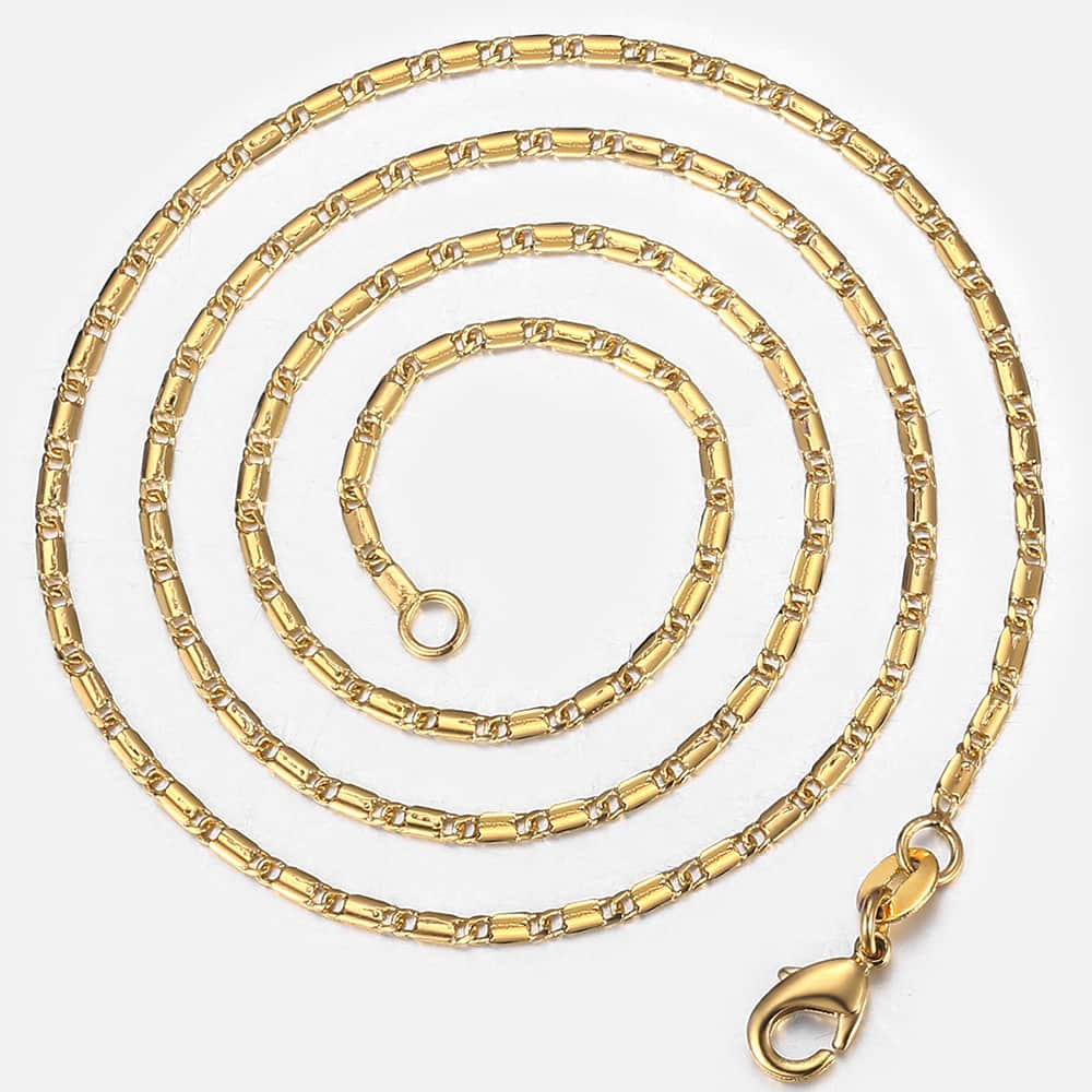 2mm Flat Stick Marina Link Chain Yellow Gold Filled Necklace for Womens Men Trendy Jewelry 17.83inch GN470