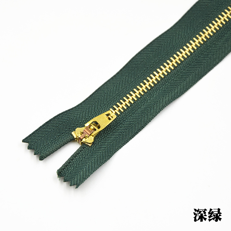 5pcs/lot copper zipper Close-End Zipper DIY for jean bags shoes garment belt sewing accessories DIY: dark green / 15cm