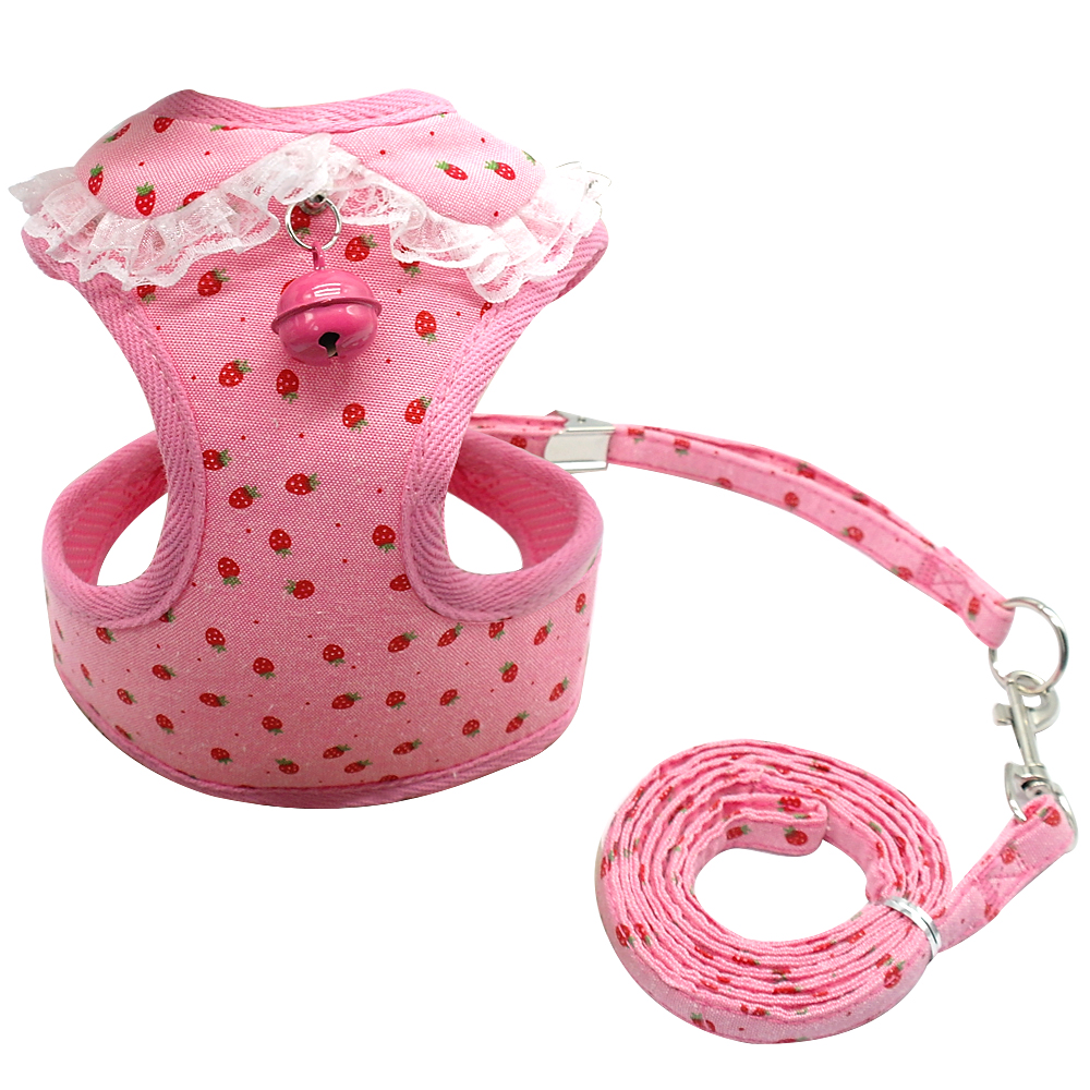 Zachte Mesh Puppy Hond Kat Harness Leash Set met Bell Leuke Kant Pet Vest voor Kleine Middelgrote Honden Chihuahua yorkie Teddy SML XL