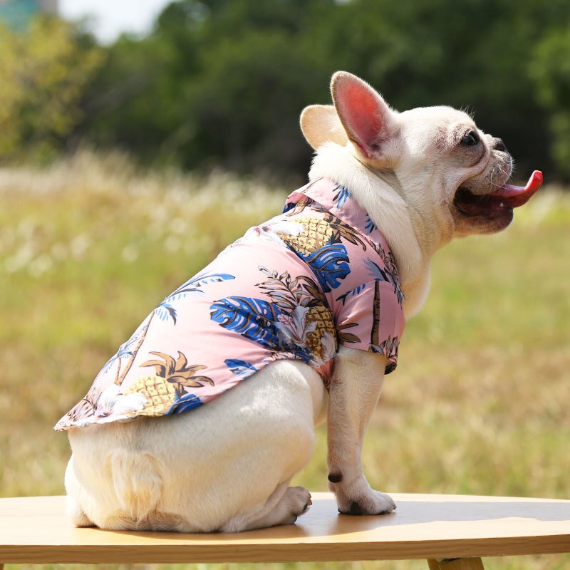 Summer Dog Clothes Coconut Tree Pineapple Flower Print Dog Cat Shirt Short Sleeve Beach Hawaiian Style Clothes For Pets