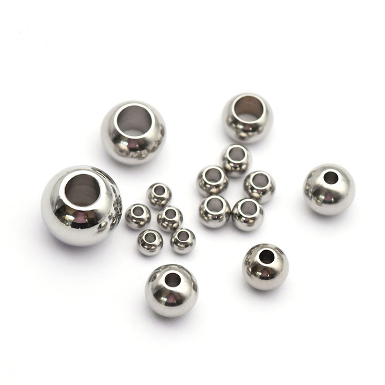 50 stuks/partij ronde kralen van roestvrij staal, zilverkleurig, 2 3 4 5 6 7 8mm met groot gat, europese ruimtekralen voor doe-het-zelf sieraden