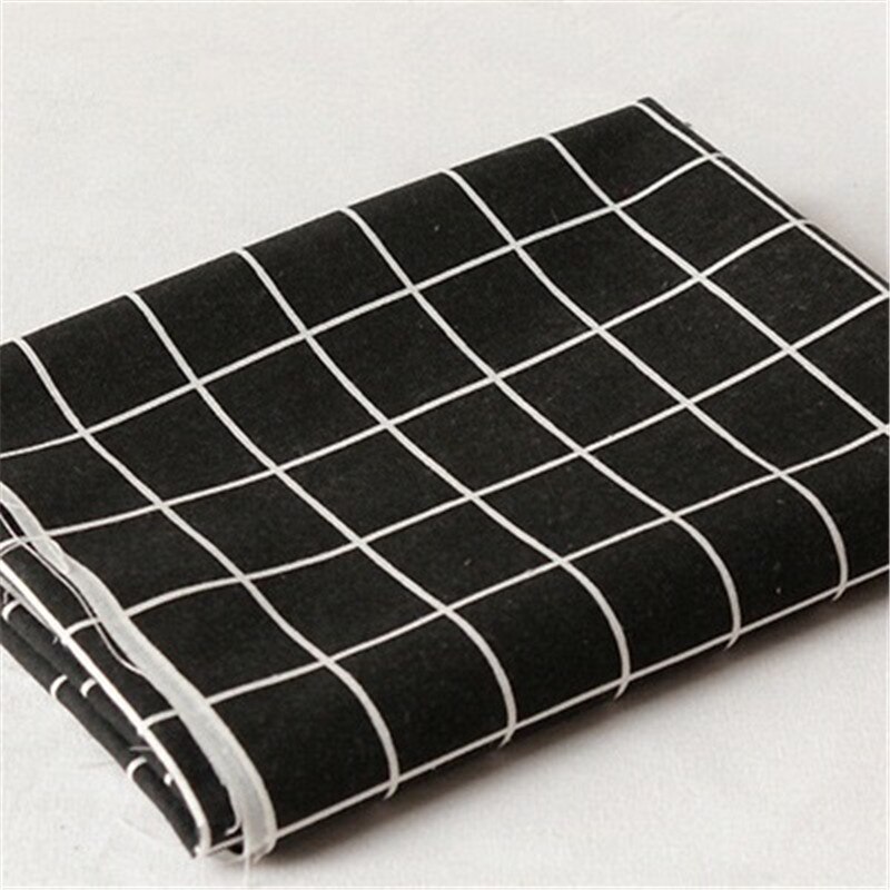 100*150cm moderne sort og hvid grå plaid geometrisk trykt linned bomuldsstof til duge gardin sengelinned stof: Sort