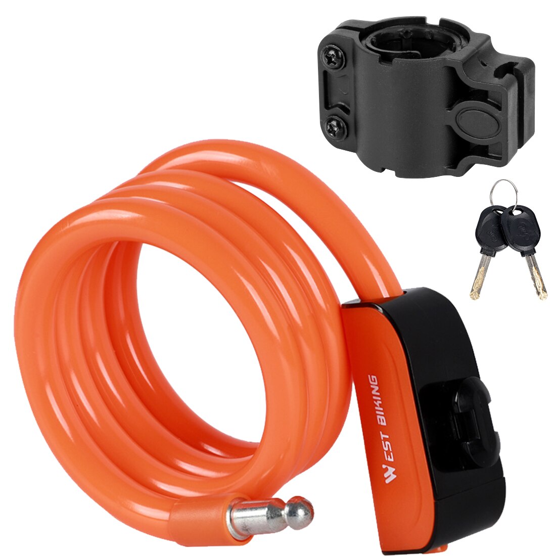 1.2M Bicycle Steel Lock PVC Cable Anti-theft Riding Lock Portable Lengthened Bold Mountain Bike Equipment Bike Lock: Orange