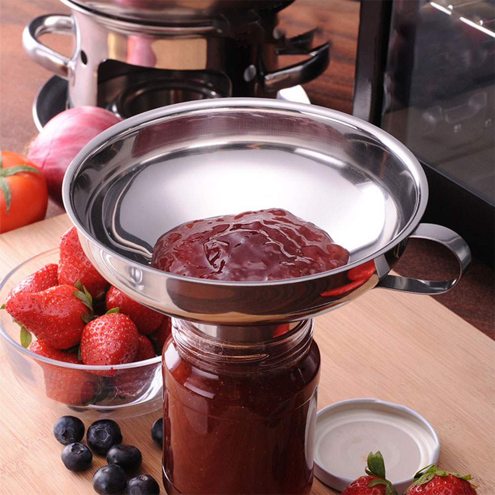 2pcs Stainless Steel Wide Mouth Canning Funnel Large Mouth Funnels With Hook For Beans Sauces Liquid Oil Grain Kitchen Tools