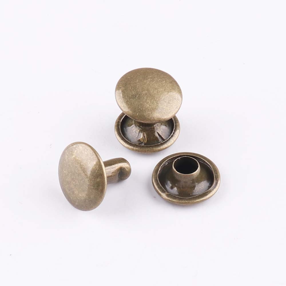 100Sets Double Cap Klinknagel 9*9Mm Brons Studs Ronde Klinknagel Voor Leer Craft Bag Belt Kleding Kledingstuk schoenen Kraag Decor Diy