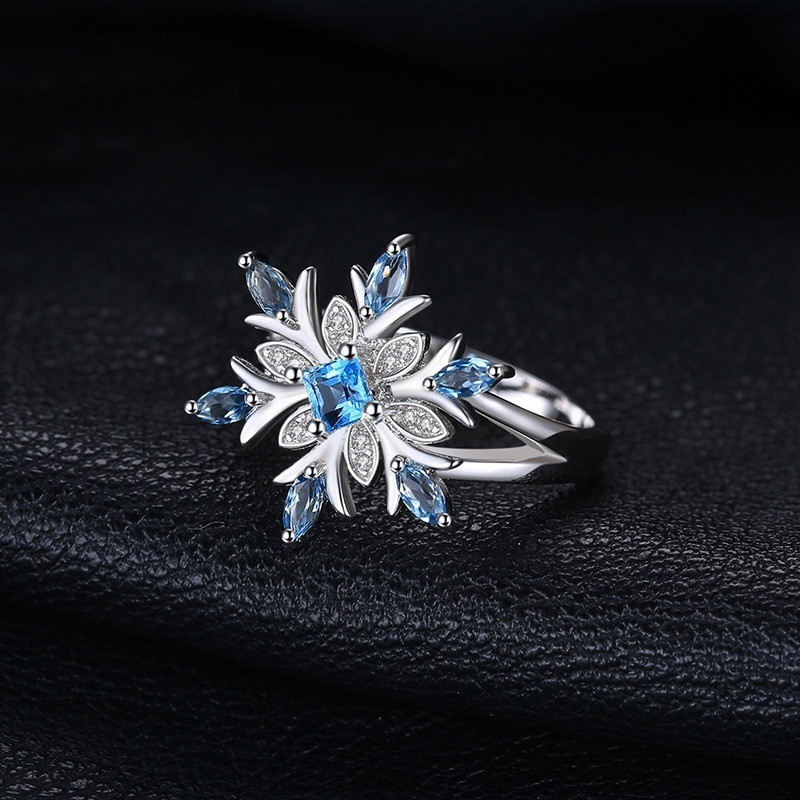 ZN Blue Zircon Flower Rings for Women Chic Snowflake Rings with Stone Christmas Jewelry For Women