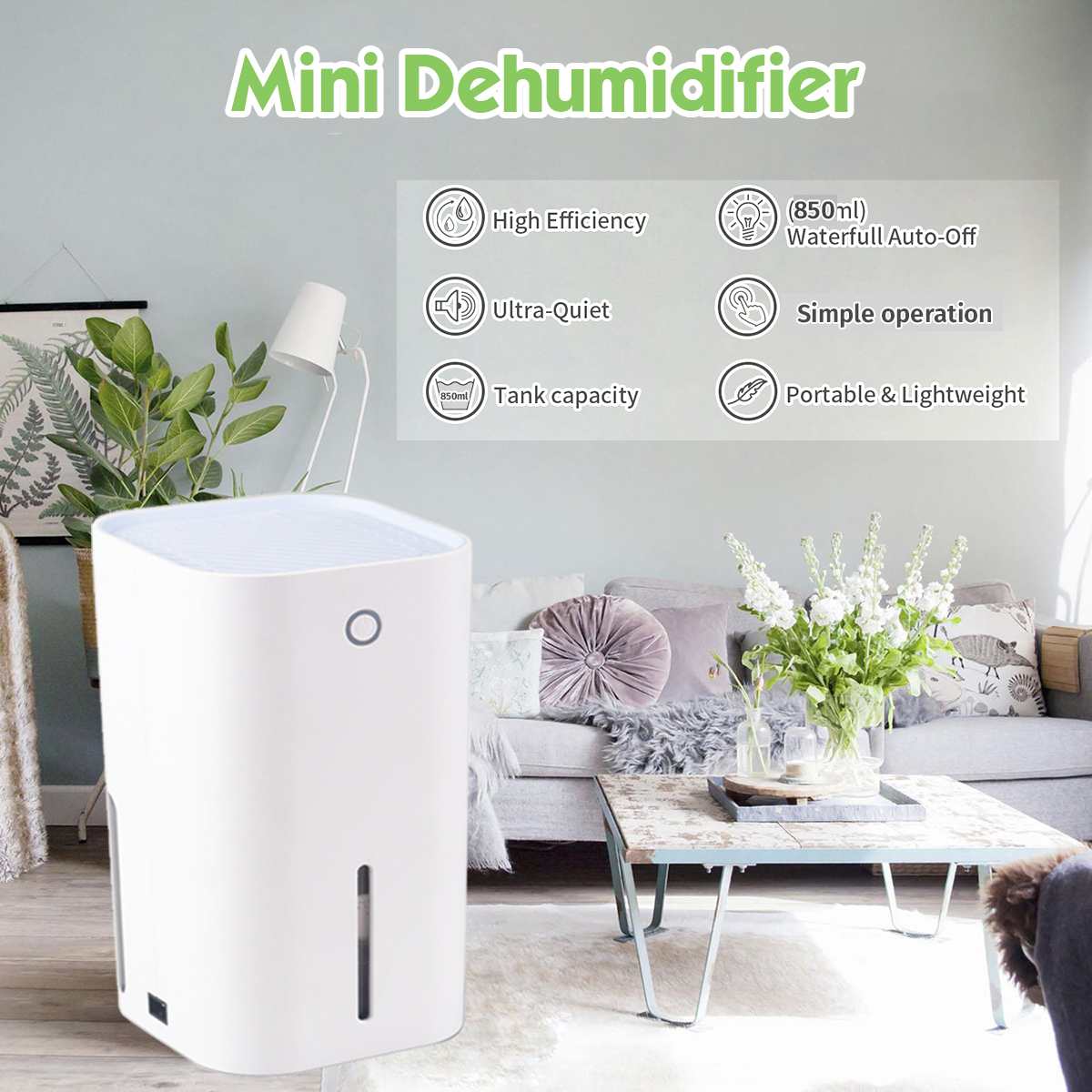 850ML Mini Dehumidifier Smart Moisture Absorber Household Dehumidifier Basement Moisture Absorber Mute Power saving 100-240V