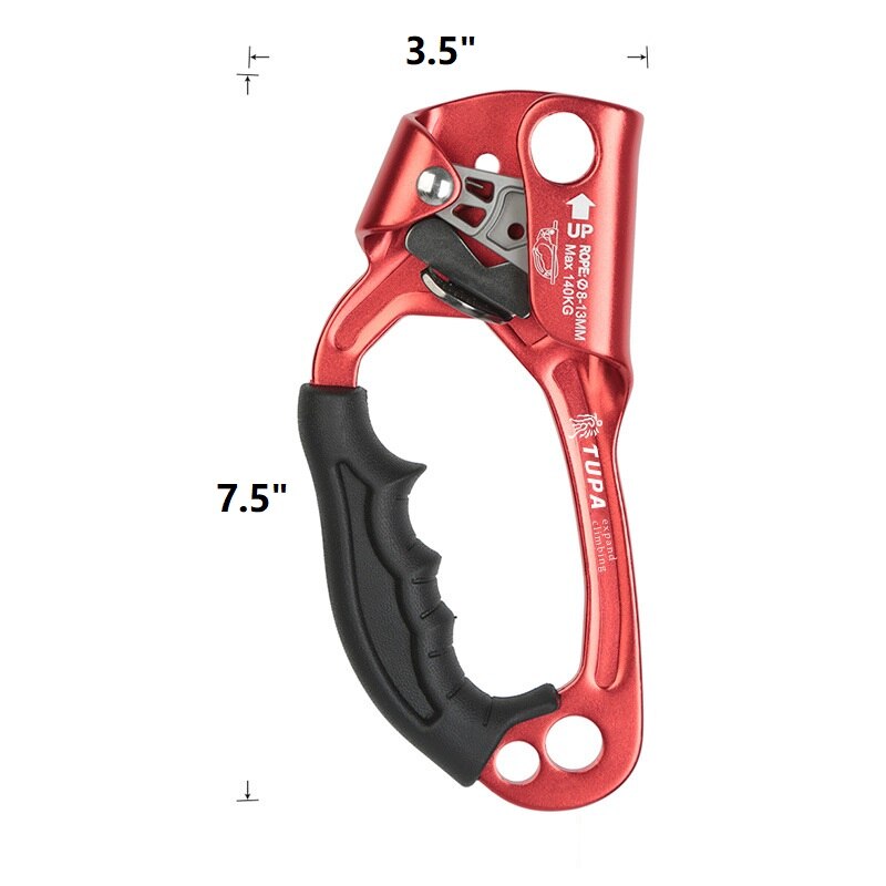 SRT Klettern Hand Aufsteiger Legierung Takelwerk Seil Ergonomische Behandelt Steigleitung Abseilen Getriebe Ausrügestochen Verknüpfungen Baumpfleger Baum Kletterer: rot links Hand