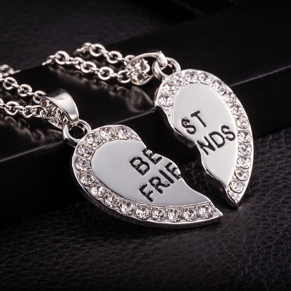 Unisex 2 Pcs Necklace Women Crystal Heart Pendant Best Friend Letter Necklace Couple Necklace Men Friendship Jewelry Z0526