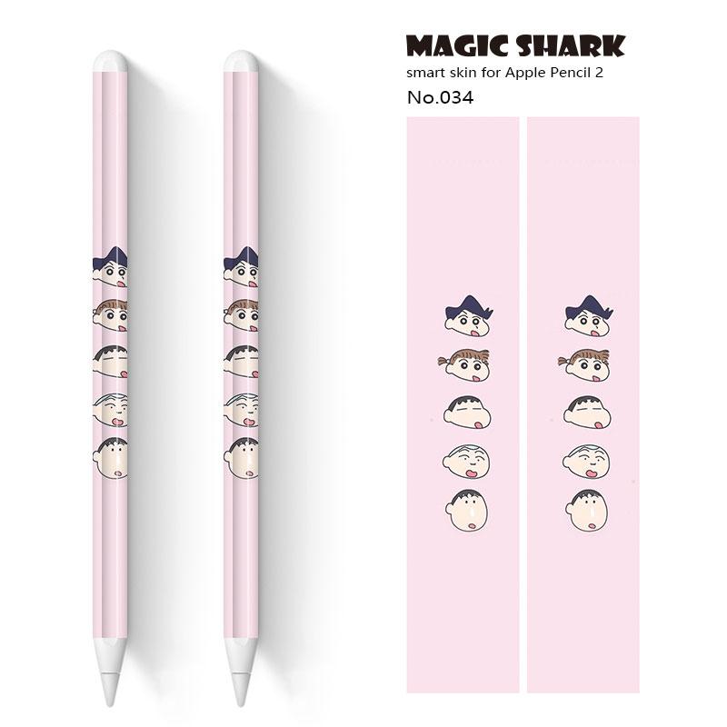 Tubarão mágico 2 pçs/lote bonito crayon shinchan panda urso toque caneta stylus adesivo película de pele papel protetor para apple lápis 2: 034
