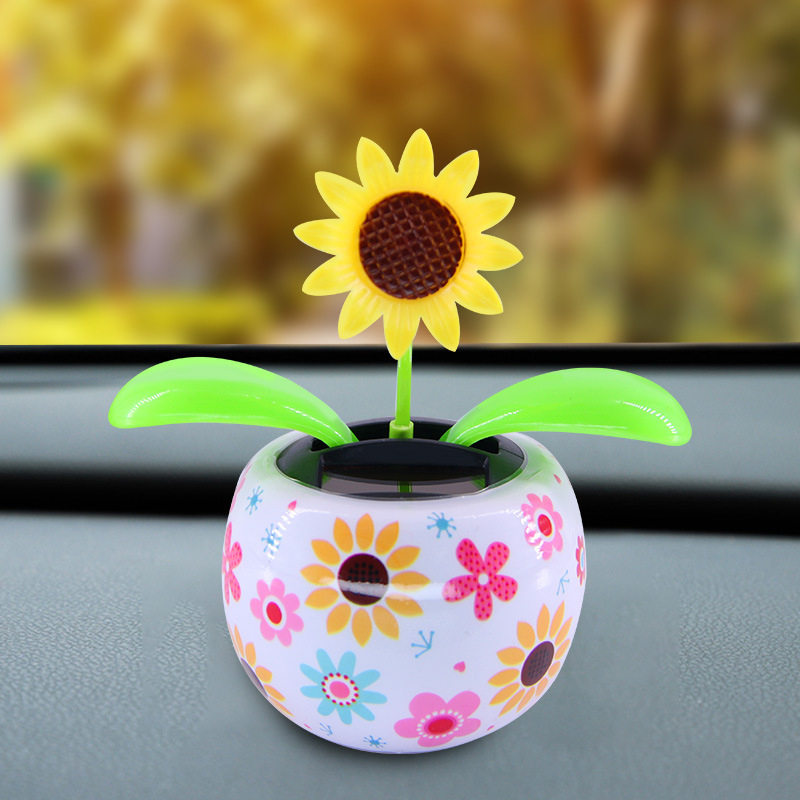 Solar Automatic Swing Solar Flower Car Ornaments: black