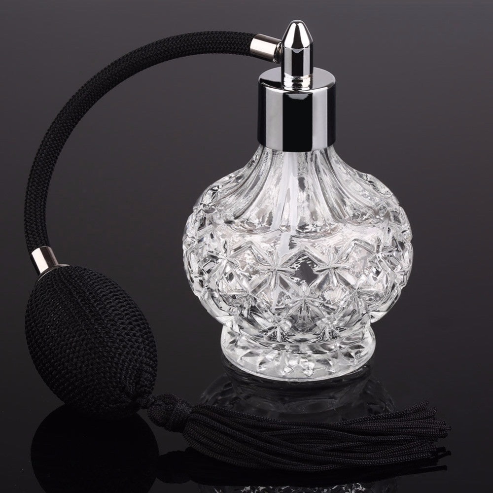 Vintage Crystal Perfume Bottle 80ml Black Long Bulb Spray Atomizer Lady