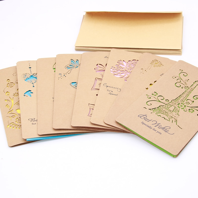 1 Set Van Retro Hollow Valentijnsdag Kaarten/Kraft Kaarten/Verjaardag Groeten Mooie Zegen Vouw Kaarten