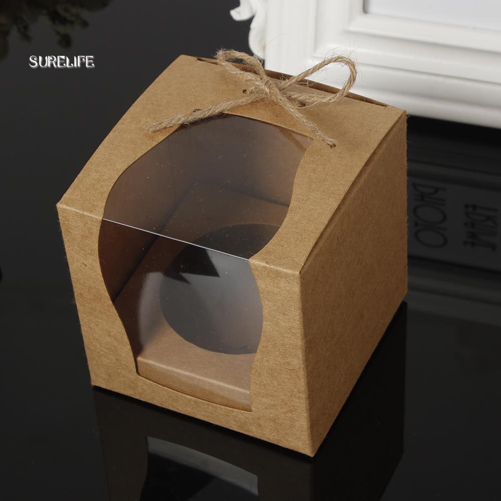 12/24pcs Brown Kraft Paper Cupcake Box Cake Box With Window Wedding Party Favor Box Cake Packaging