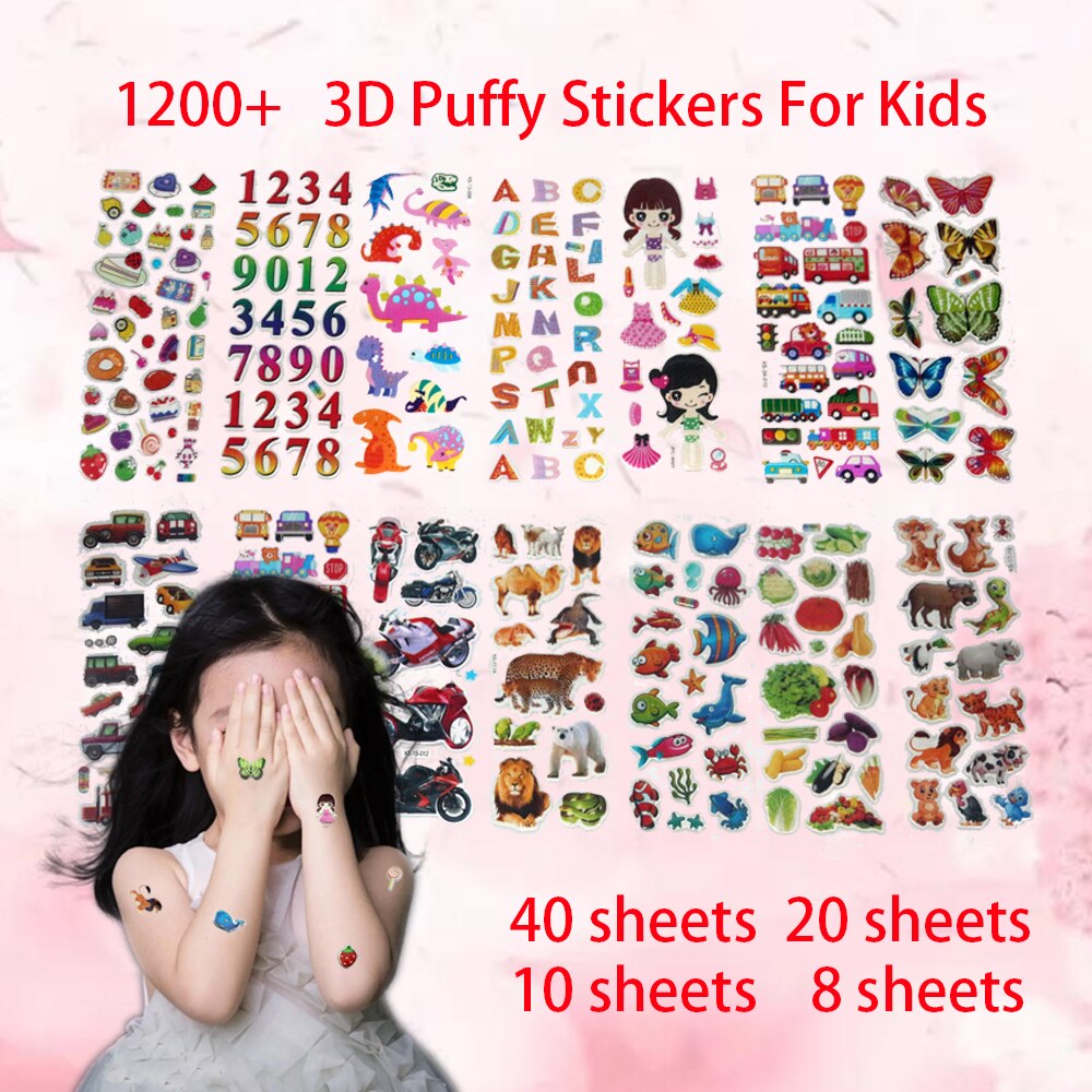 12 Sheets/lot Cartoon Stickers 3D Cartoon Random Puffy Stickers Children's Birthday School teaching education