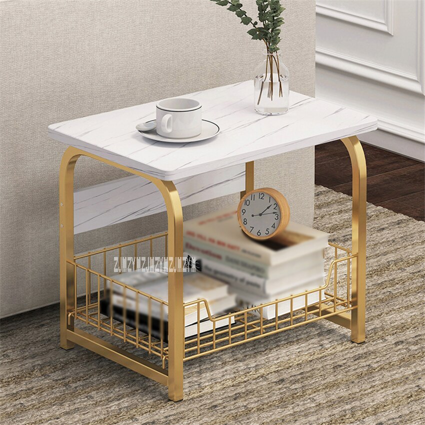 E5157 Modern Sofa Side Cabinet Bedroom Bedside Storage Small Table Living Room Corner Simple Side Table 2/3 Layers: White Marble 42CM