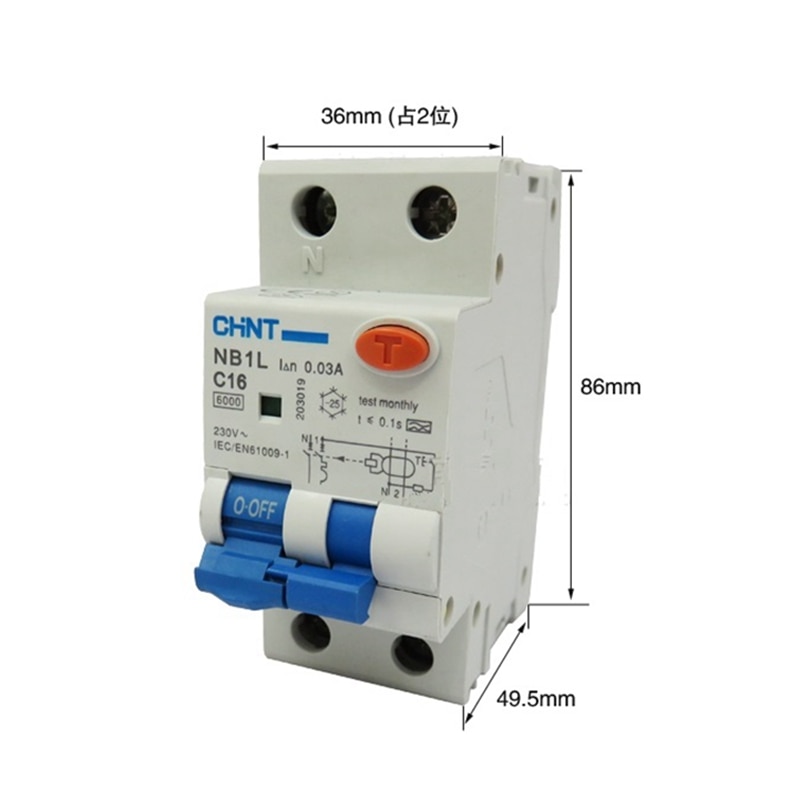 CHINT NB1L RCBO Type A 16A 6kA 30MA Residual Current Operated Circuit Breaker with Over-current Protection Magnetic