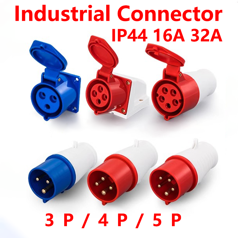 Industrial plug and socket waterproof connector 3PIN 4PIN 5PIN 16A/32A IP44 waterproof electrical connection wall mount socket