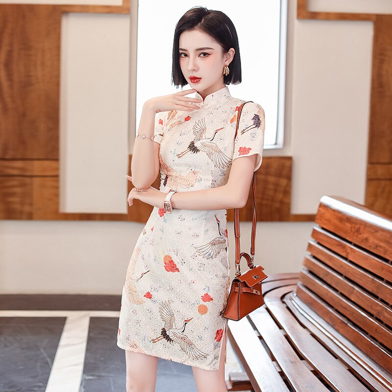 Vestido chino tradicional para mujer, Cheongsam corto, 2022, estilo, Qipao clásico, vestidos de novia orientales ajustados