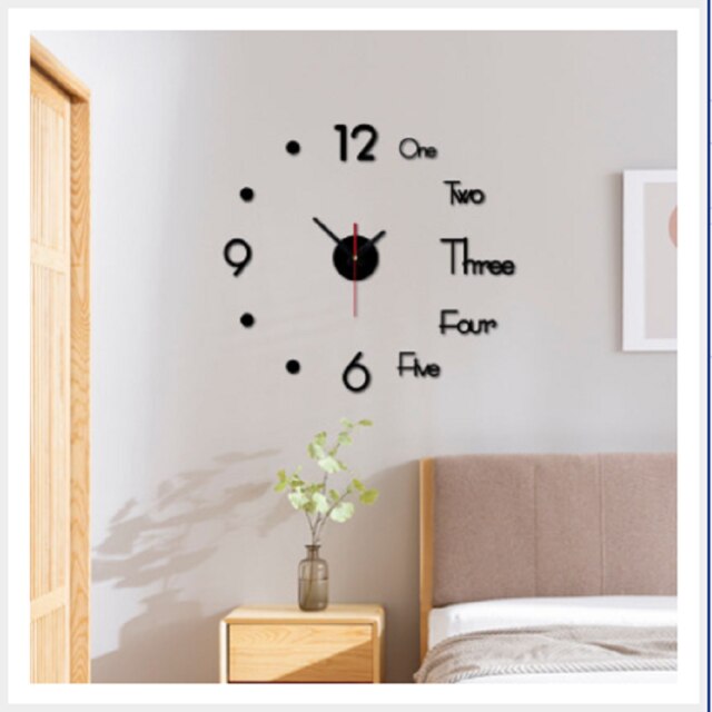 Gran reloj de pared de cuarzo 3D moderno mudo de cocina decorativos relojes espejo pegatina etiqueta de Metal grande relojes elementos de decoración para oficina hogar: L Black