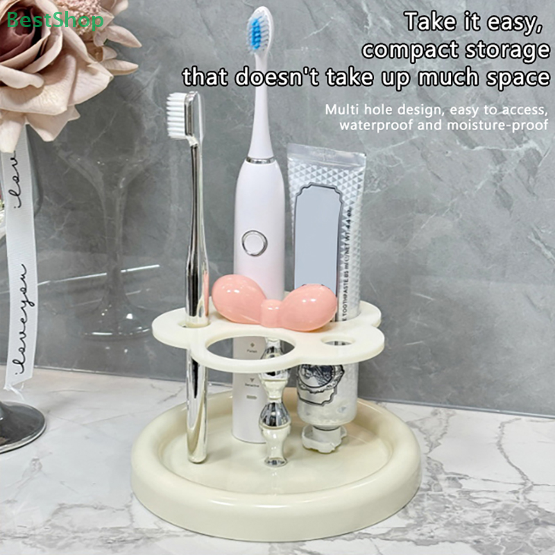 Soporte de cepillo de dientes eléctrico acrílico con forma de flor, estante de almacenamiento de pasta de dientes, estante de almacenamiento de cepillos de maquillaje, organizador de escritorio para baño